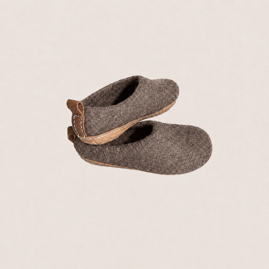 Rubber Sole Wool slip on felt slippers - Taupe