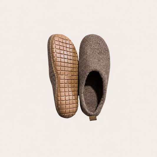 Rubber Sole Wool slip on felt slippers - Taupe