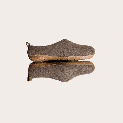Rubber Sole Wool slip on felt slippers - Taupe