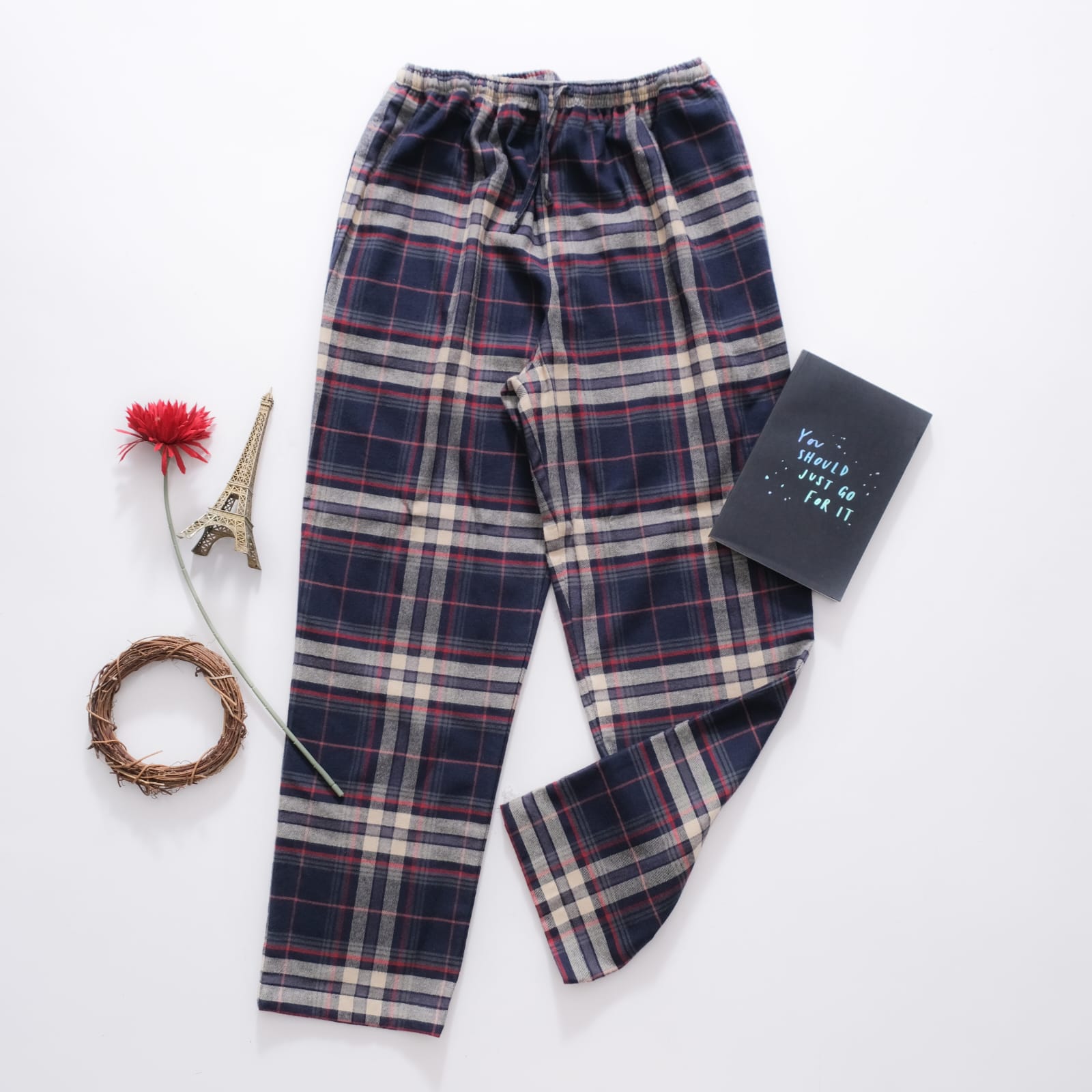 Flannelette Checked Navy Pants (S-M)