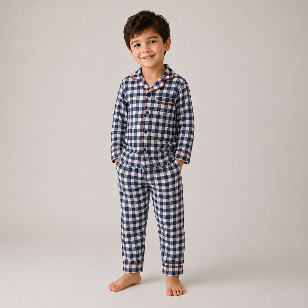 Sailor Flannel Navy Gingham Set