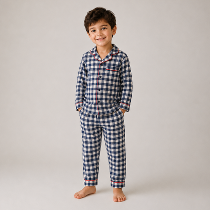 Sailor Flannel Navy Gingham Set