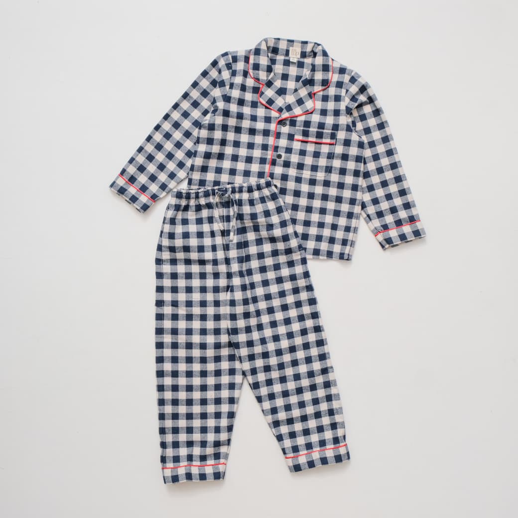 Sailor Flannel Navy Gingham Set