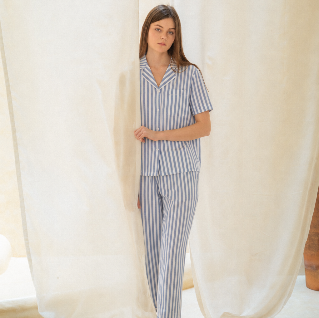 French Stripe Navy Long Set