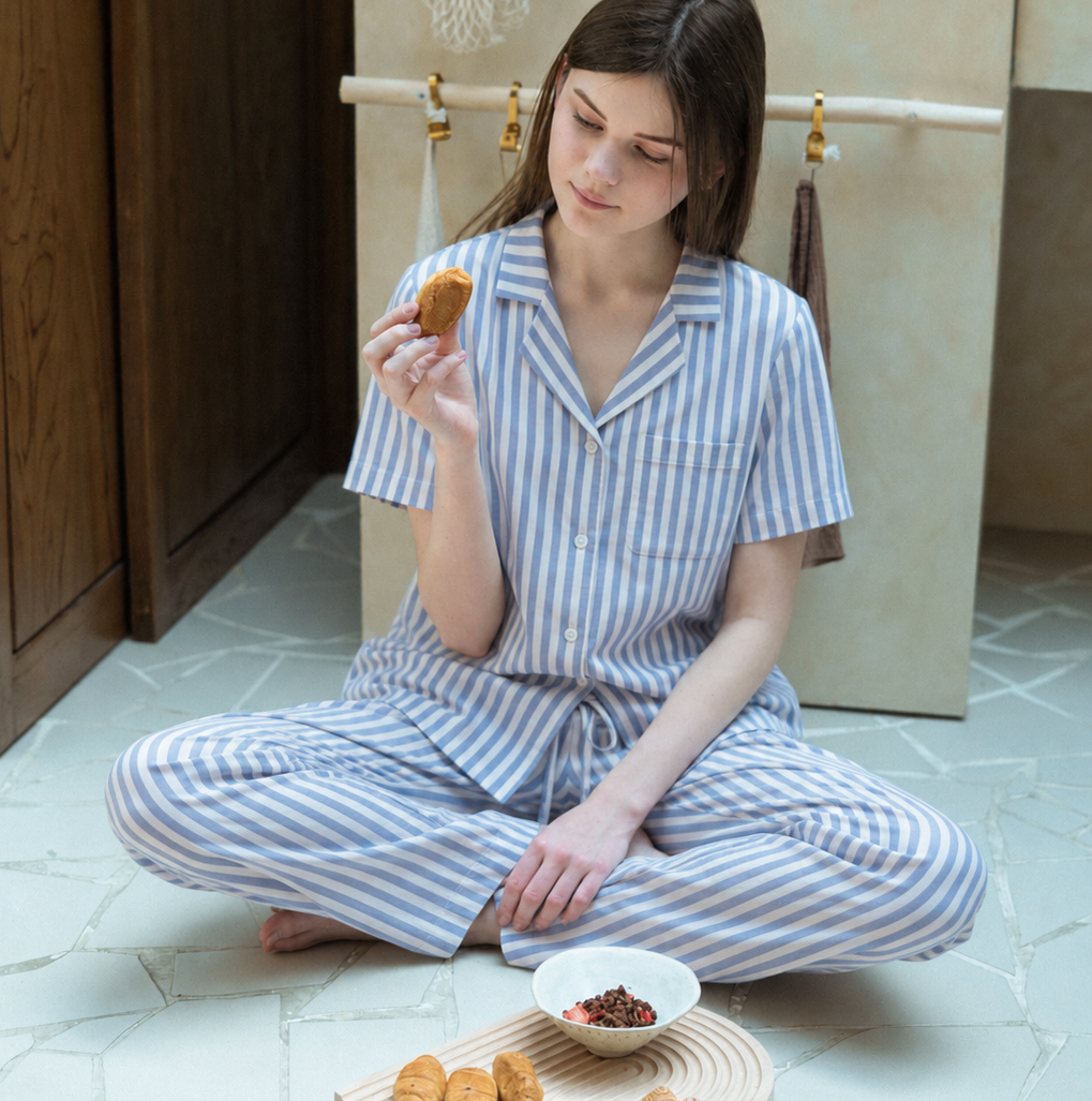 French Stripe Navy Long Set
