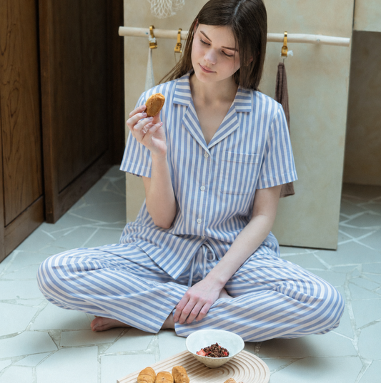 French Stripe Navy Long Set