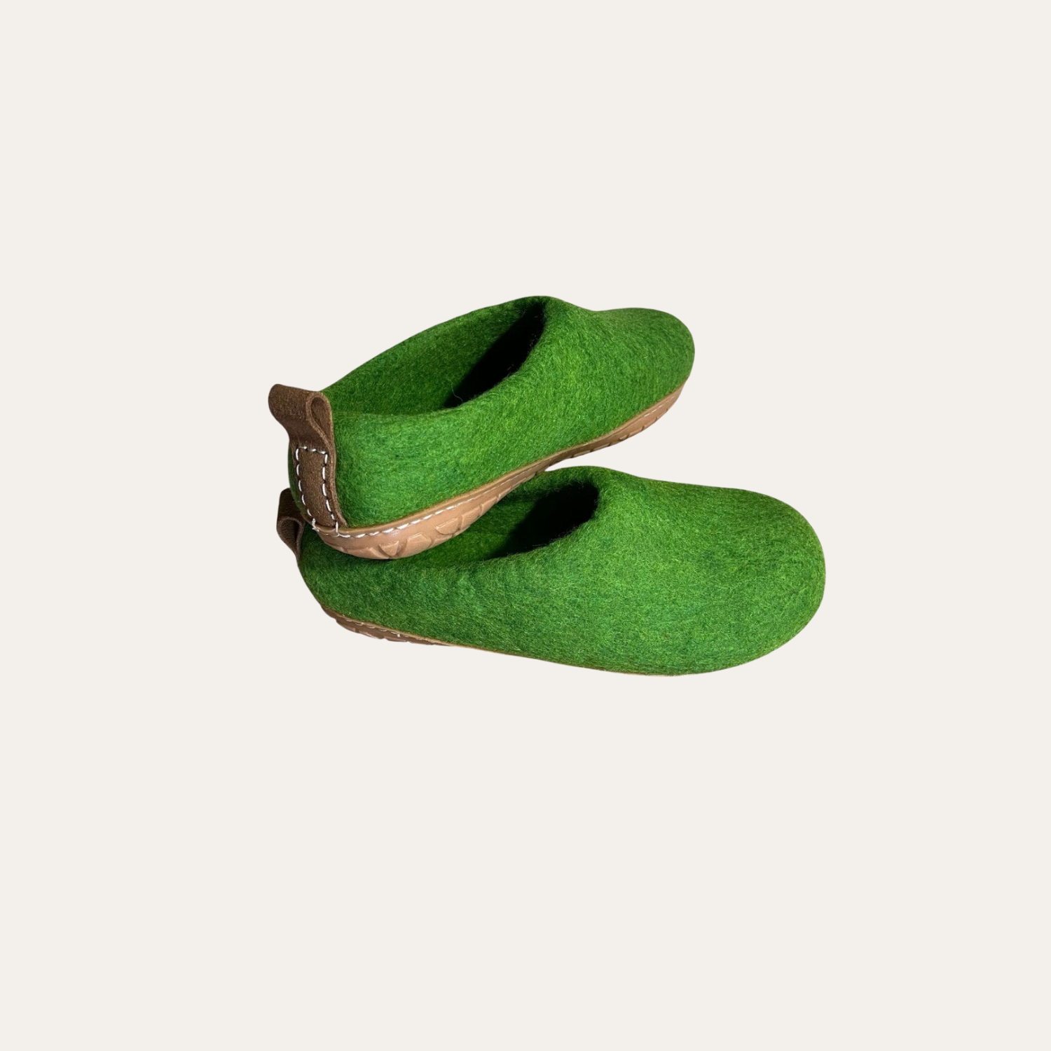 Rubber Sole Wool slip on felt slippers - green