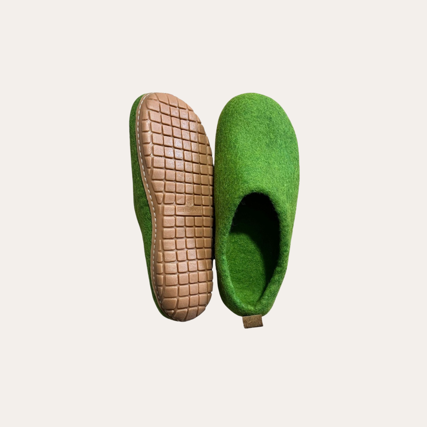 Rubber Sole Wool slip on felt slippers - green