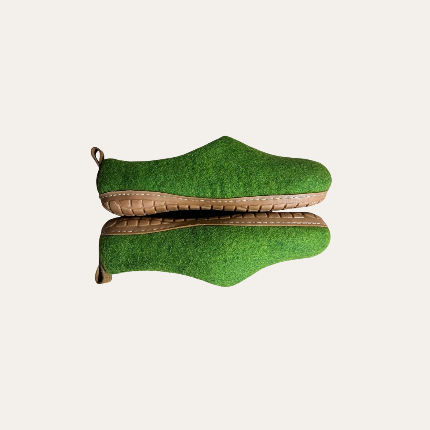 Rubber Sole Wool slip on felt slippers - green