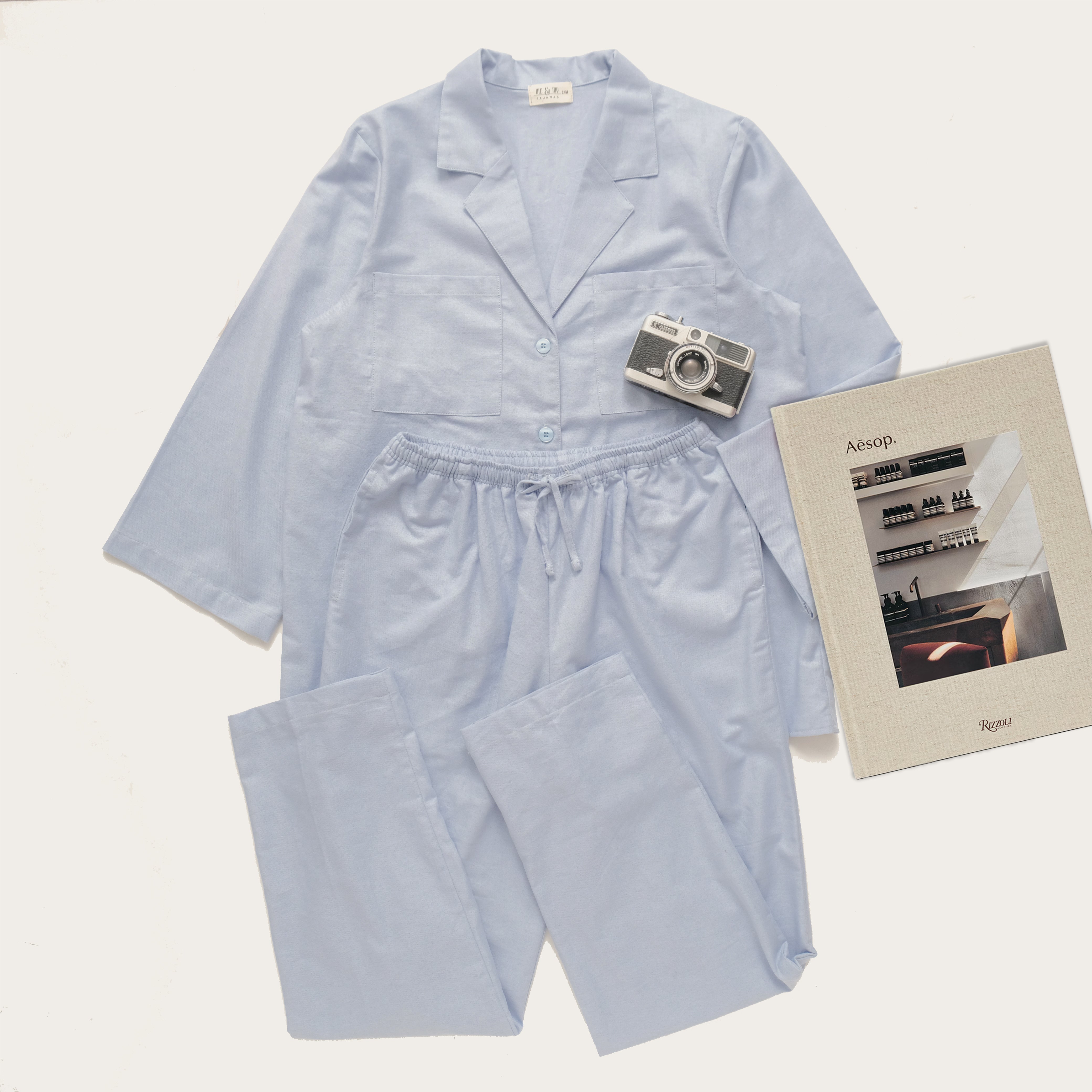 Canggu Linen Plain Long Set - Light Blue