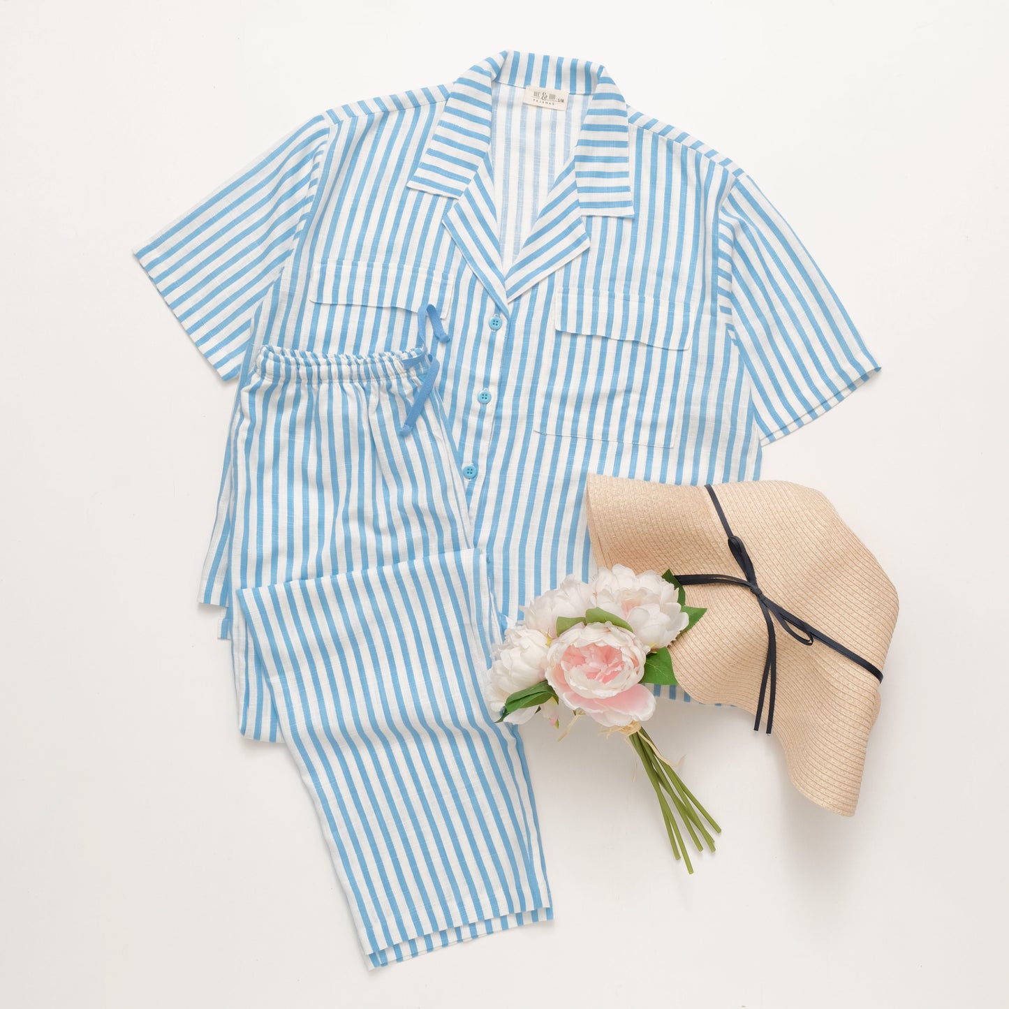Linen Stripes Blue Long Set