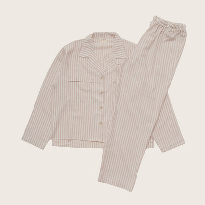 Linen Stripes Khaki Long Sleeves Set