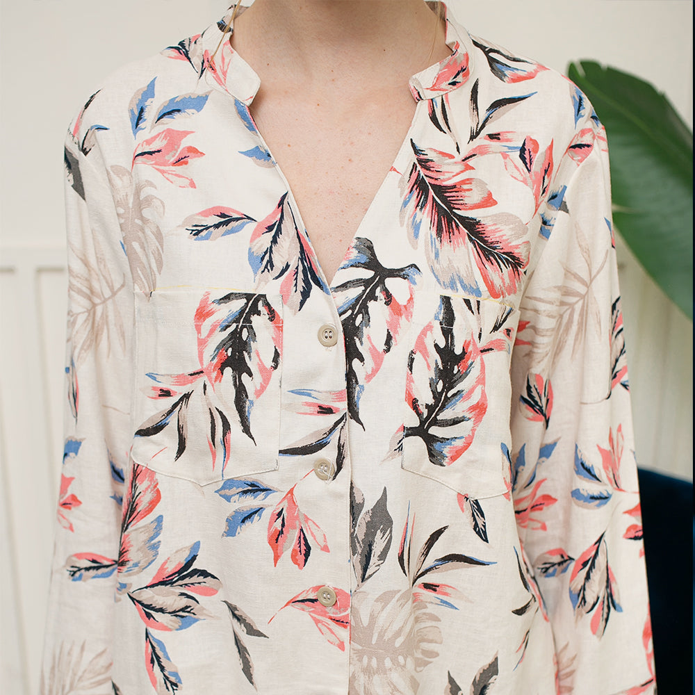 Floral Palm Linen Plain Long Set