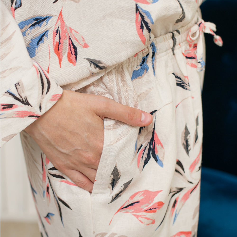 Floral Palm Linen Plain Long Set