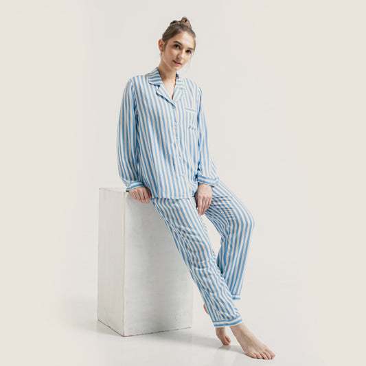 Chloe Blue Long Stripe Set