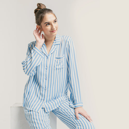 Chloe Blue Long Stripe Set