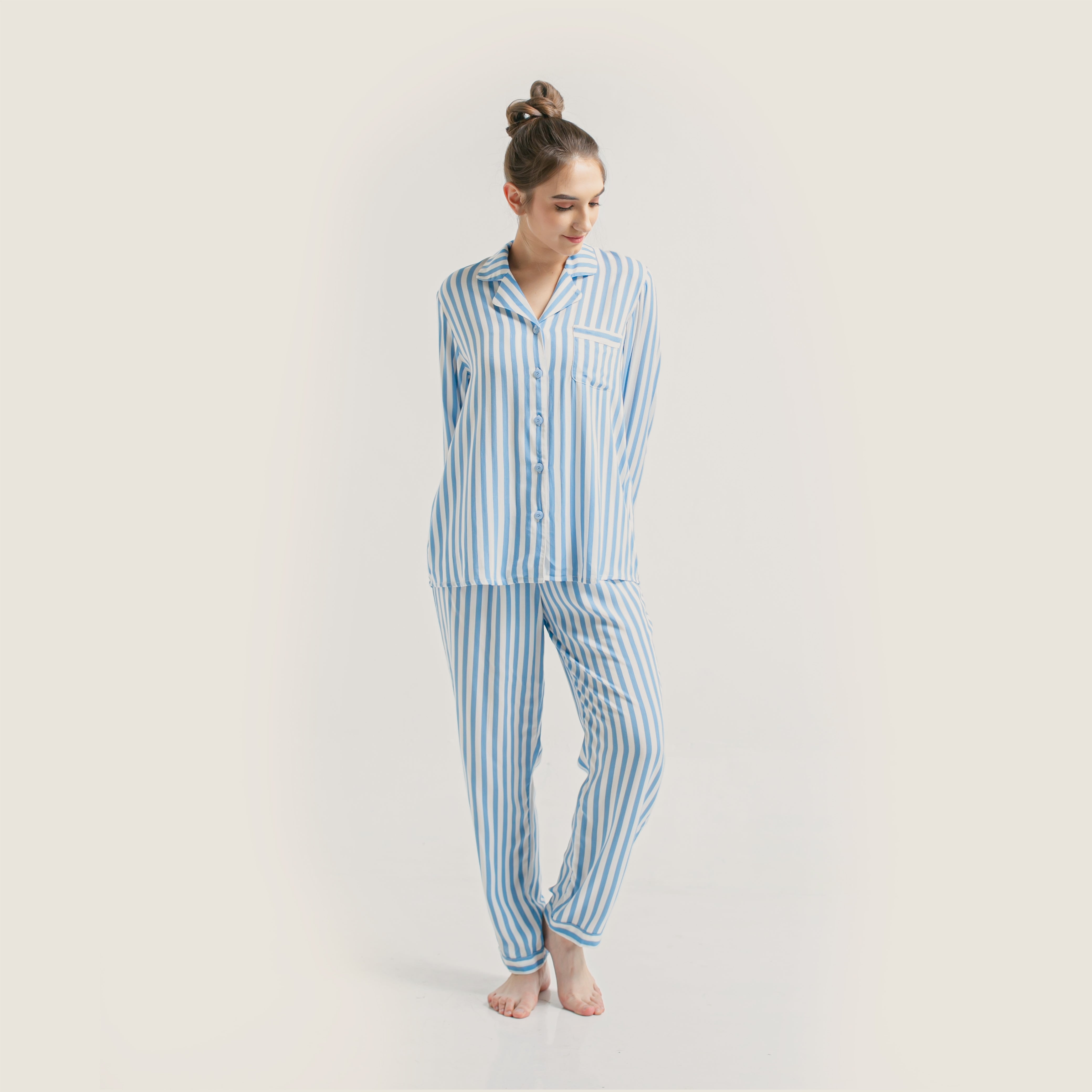Rayon Blue Long Stripe Set