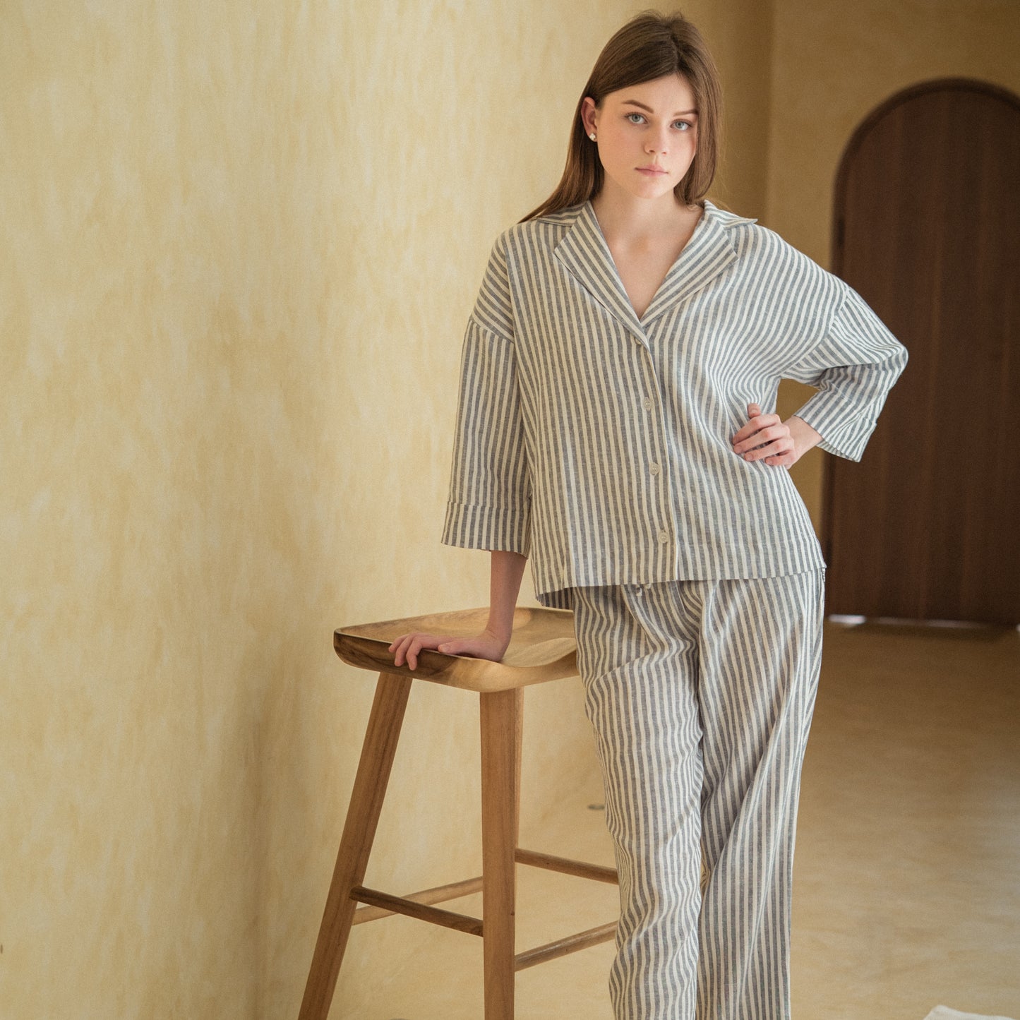 Lucie Marine Linen Long Set