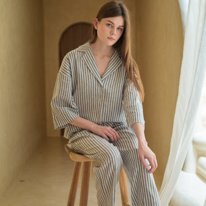 Lucie Marine Linen Long Set