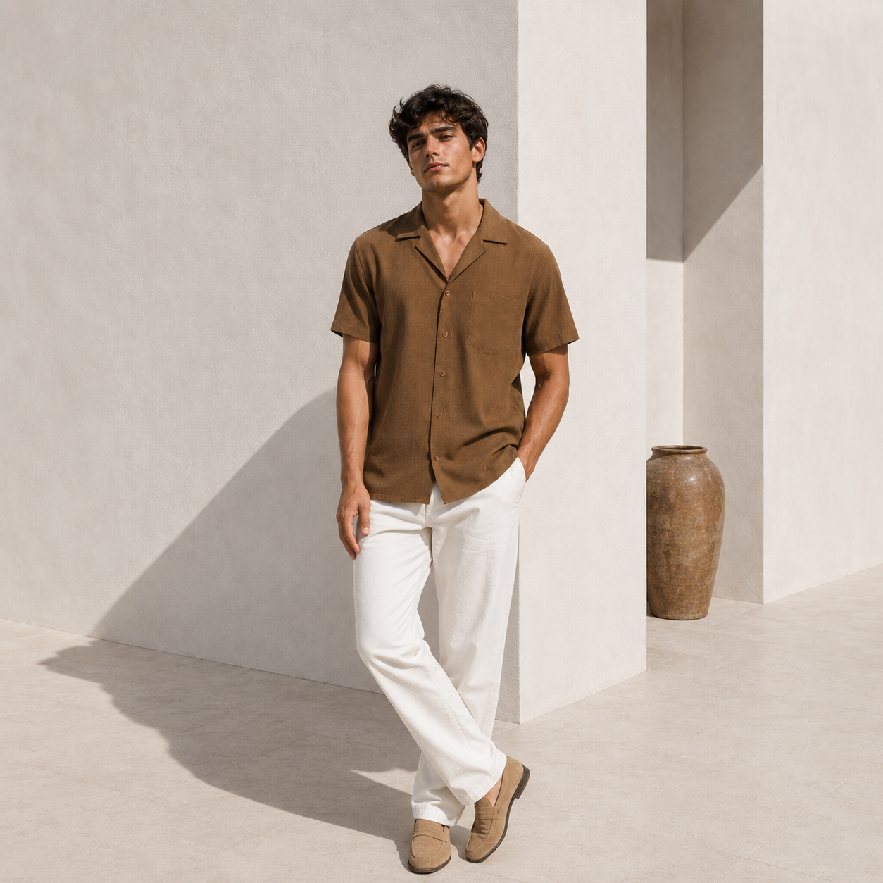 Matheo Caramel Men Linen Shirt
