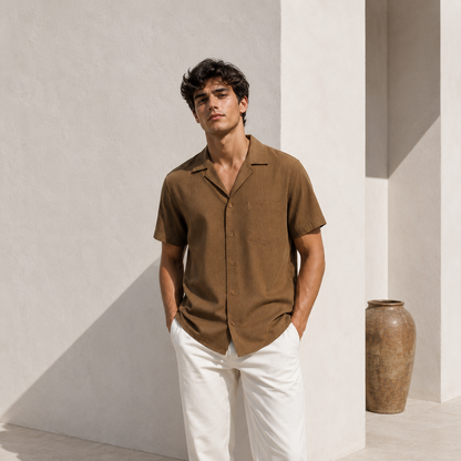 Matheo Caramel Men Linen Shirt