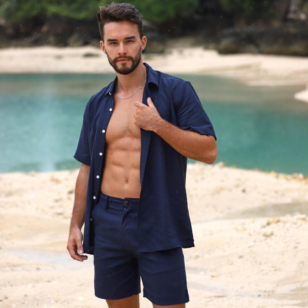 Nautica Navy Linen Men Short Sleeves Set