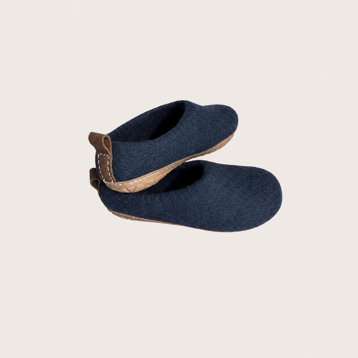 Rubber Sole Wool slip on felt slippers - Winter Blue