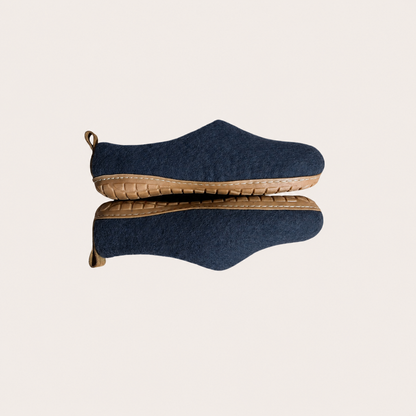 Rubber Sole Wool slip on felt slippers - Winter Blue