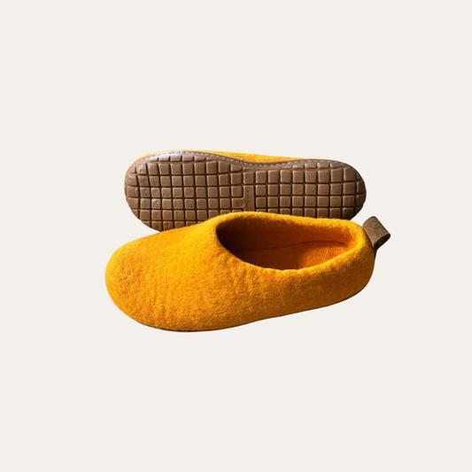 Rubber Sole Wool slip on felt slippers - Sunset Orange