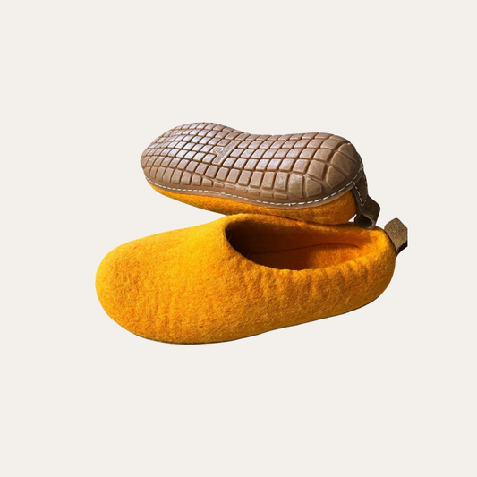 Rubber Sole Wool slip on felt slippers - Sunset Orange