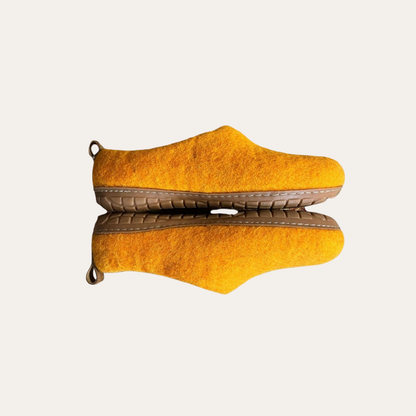 Rubber Sole Wool slip on felt slippers - Sunset Orange