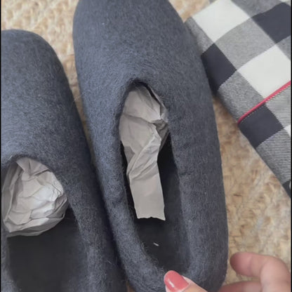 Rubber Sole Wool slip on felt slippers - Winter Blue