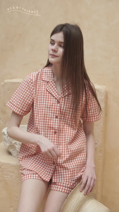 Scarlet Gingham Cotton Short Set - Red