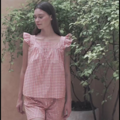 Rouge Gingham Cotton Short Set - Red