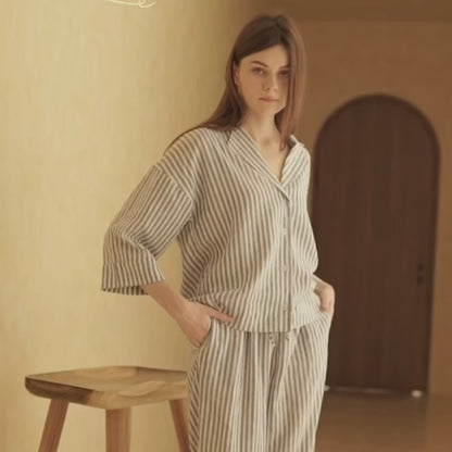 Lucie Marine Linen Long Set