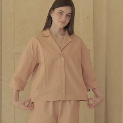Rayee Linen Salmon Short Set