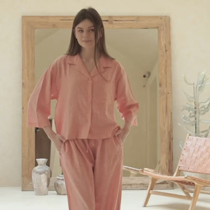 Lucie Watermelon Linen Long Sleeves Set
