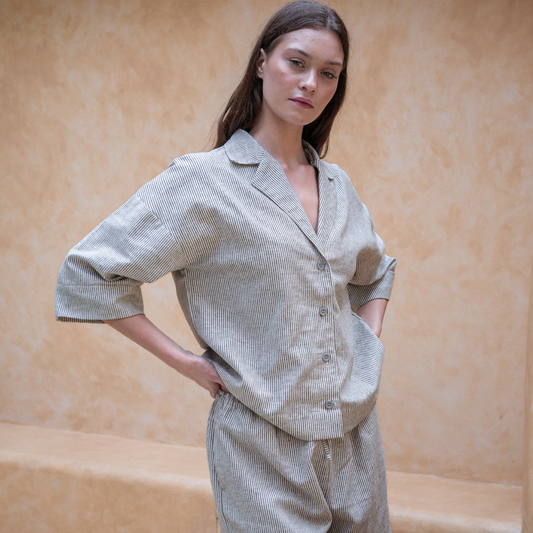 Rayee Linen Ink Stripes Short Set