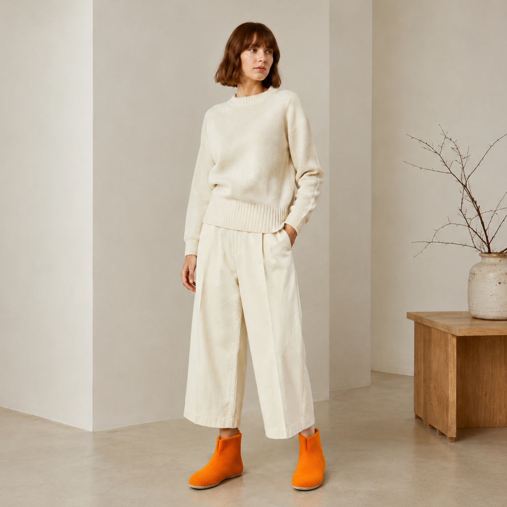 Wool Indoor Low Boots with Suede Sole - Sunset Orange