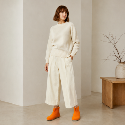Wool Indoor Low Boots with Suede Sole - Sunset Orange