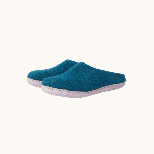 Wool slip on felt slippers - teal