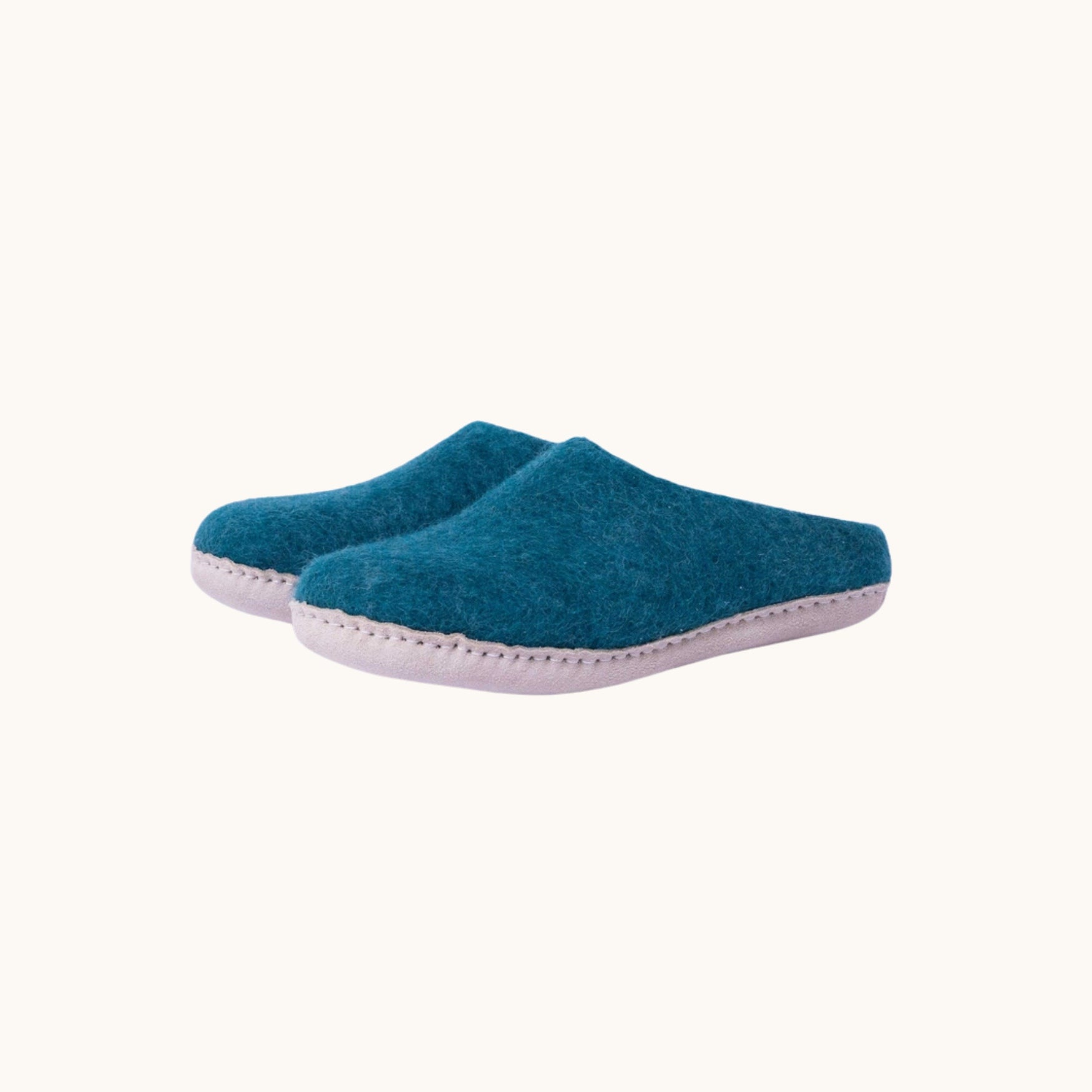 Wool slip on felt slippers - teal