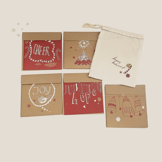 Kraft Christmas Cards Set (pack of 5 design)
